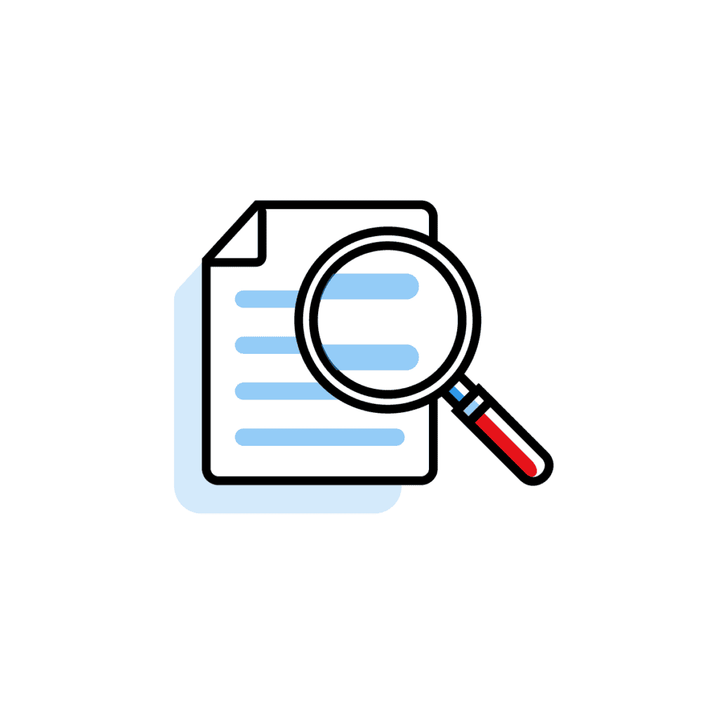 A magnifying glass hovering over a document