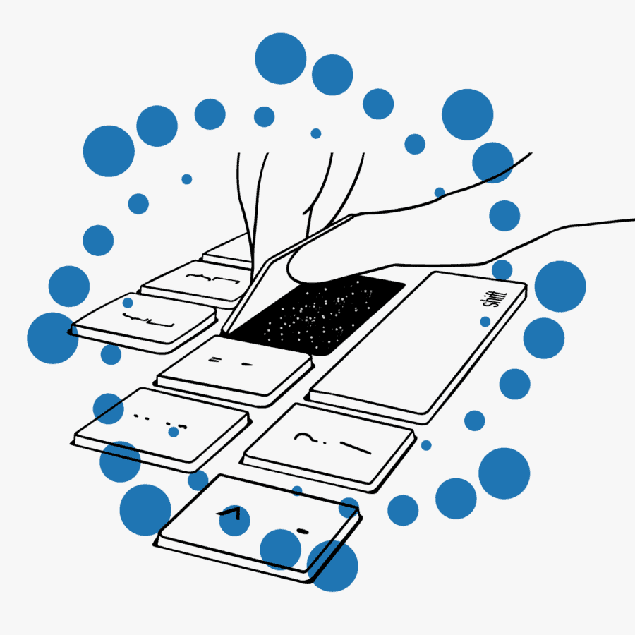 A hand removing the Return key on a keyboard revealing starts and space below.