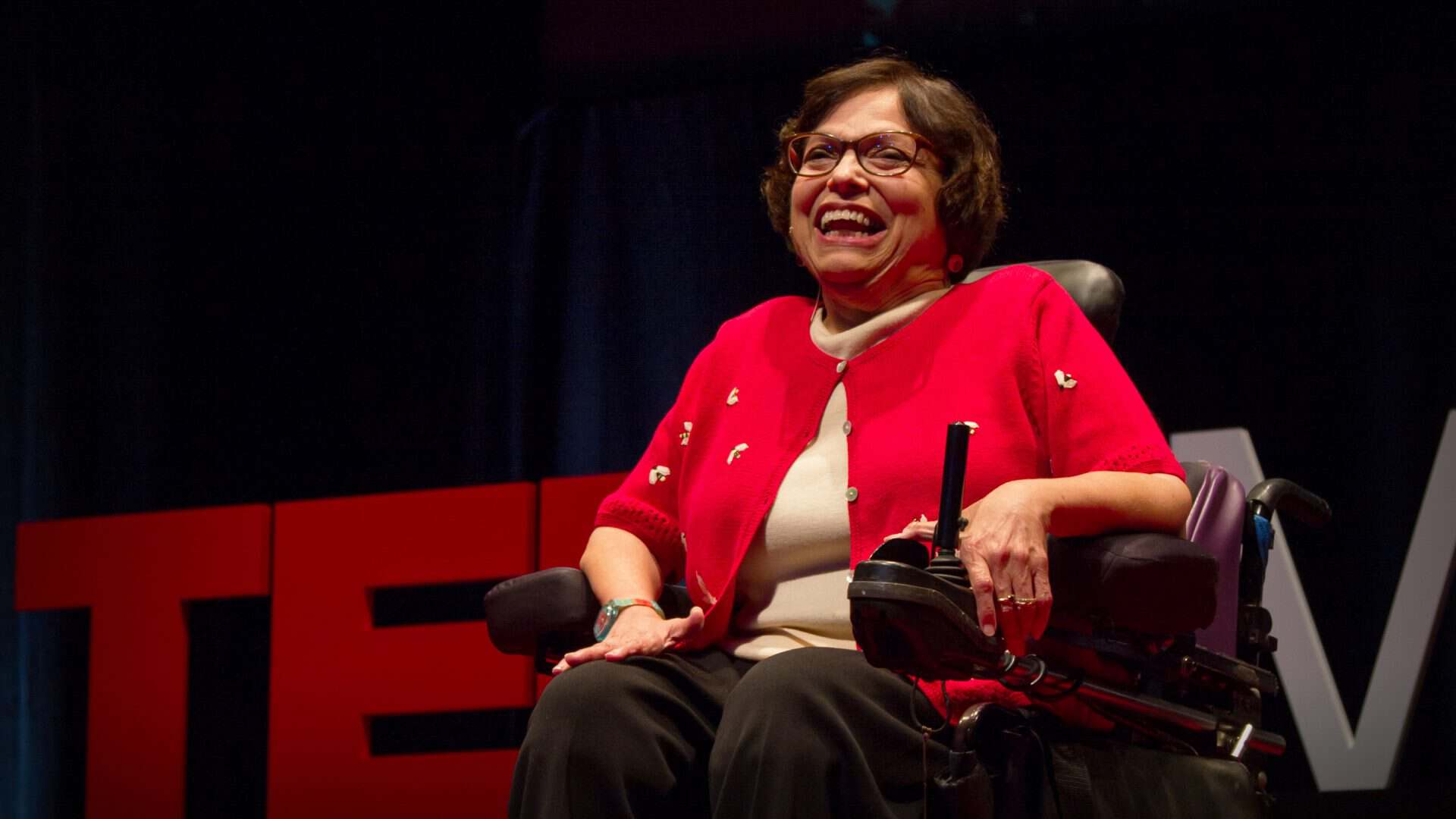 Disability Rights Activist Judy Heumann, delivering a TEDtalk.