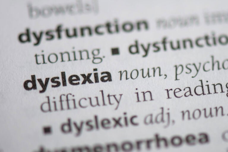 Close up of the word dyslexia in a dictionary.
