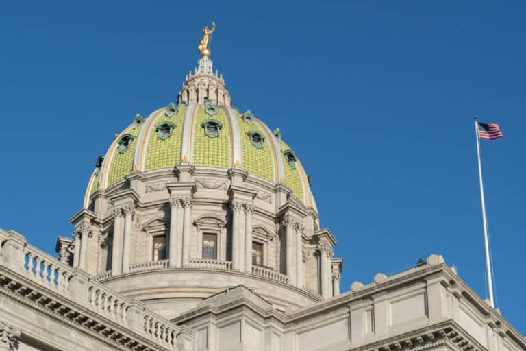 Exterior shot of the dome on the Pennsylvania State Capitol building