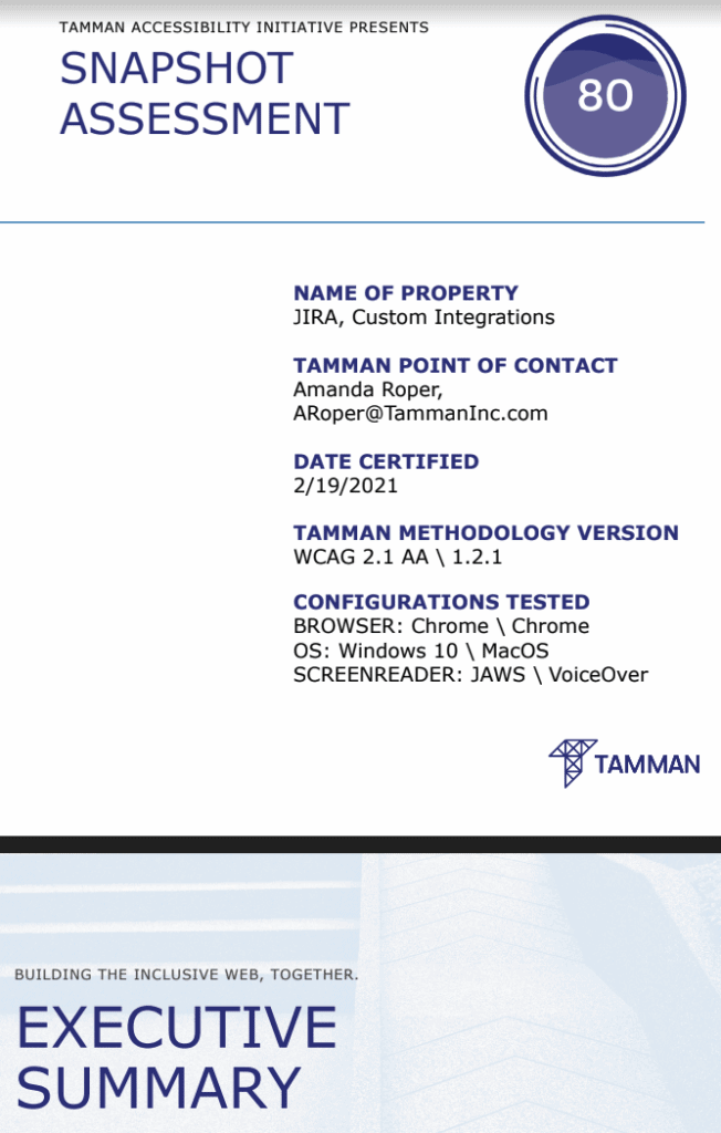 Screenshot of cover page from a sample accessibility assessment report