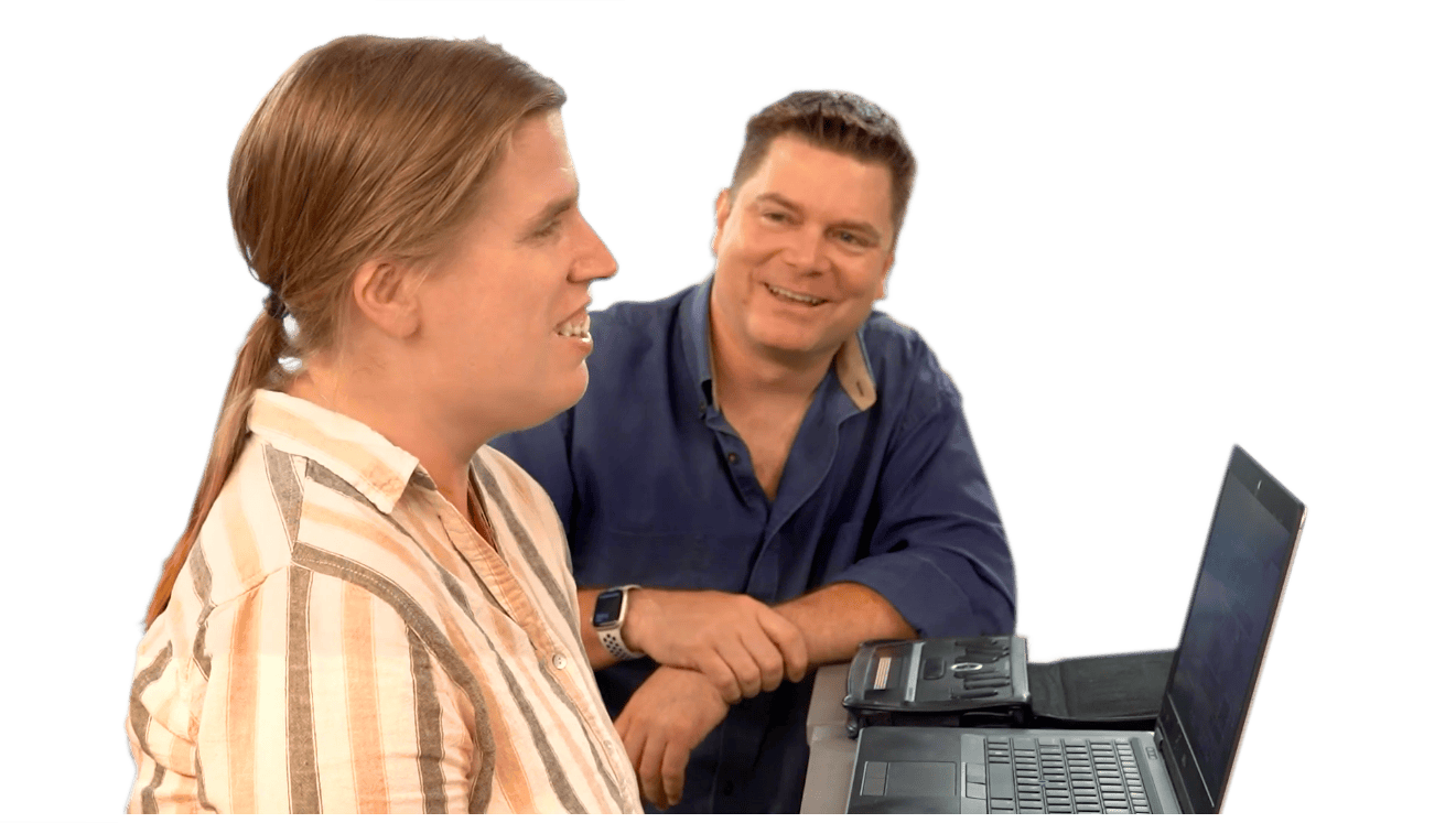 Kristen Witucki, a blind woman, and Marty Molloy, a sighted indivudual, using the screen readers JAWS to review digital assets.